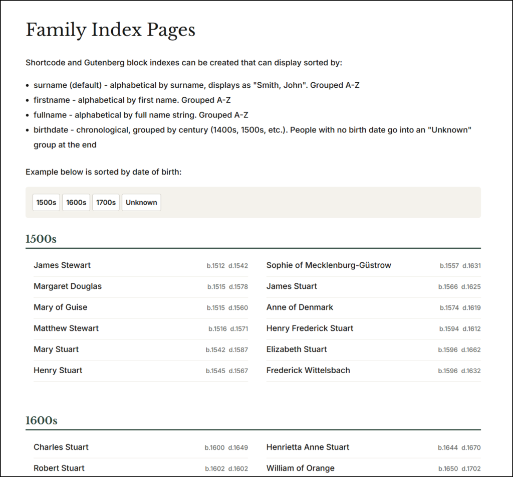 Family Member Index Page