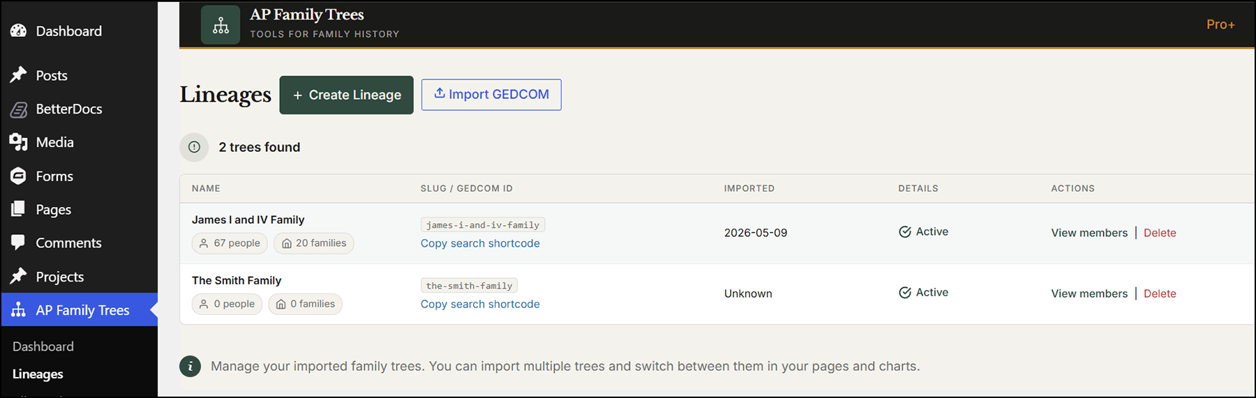 Create a new family Lineage in AncestorPress
