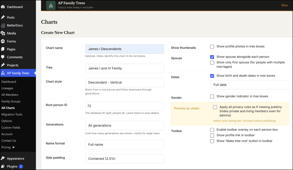 Create a family tree chart in AncestorPress